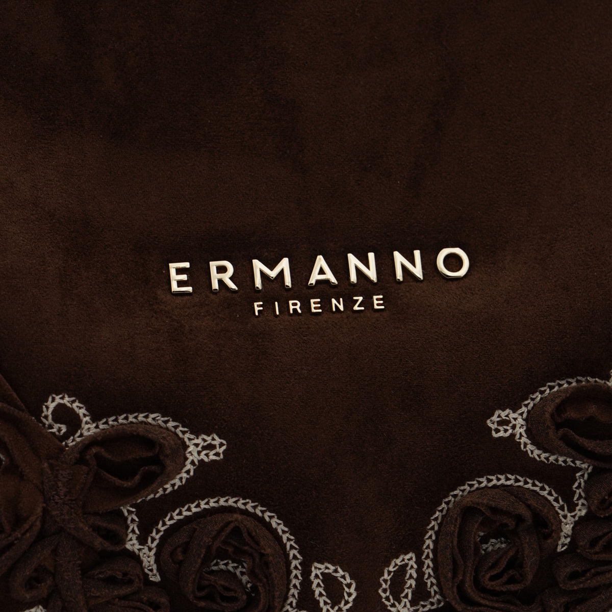 Borsa Ermanno Firenze by Ermanno Scervino Large Tote Barbara Shirling 12402297 Marrone Scuro con Ricami Cornely, Profili Faux Fur e Doppi Manici