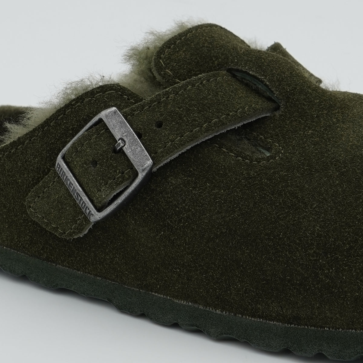 Sabot Birkenstock Boston Shearling 1025667 Verde Oliva con Pelliccia