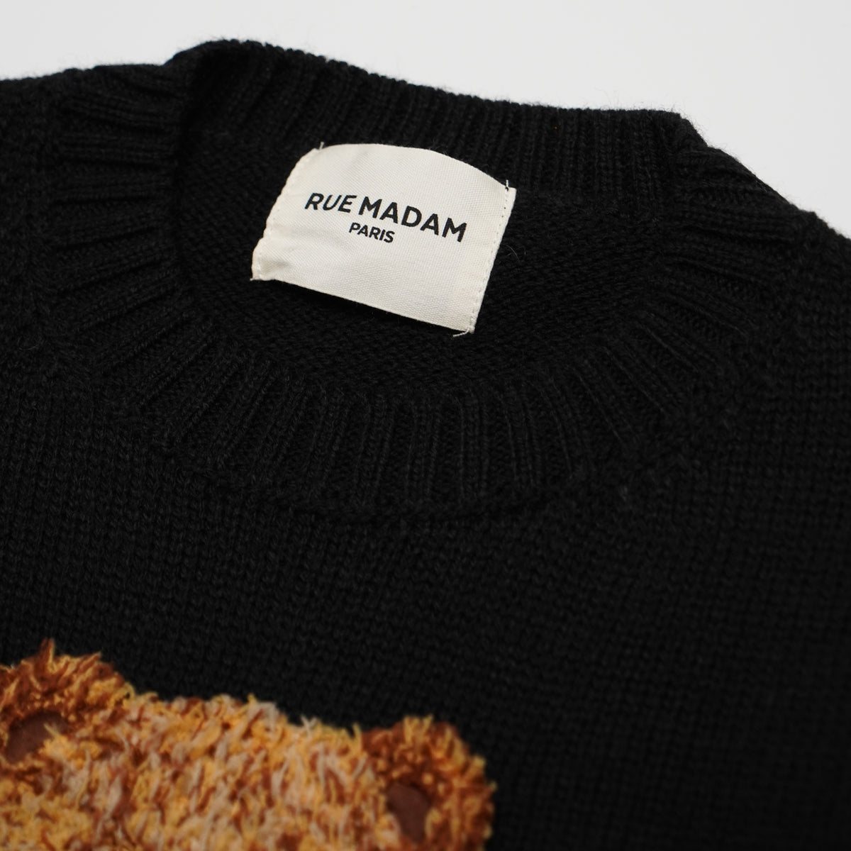Maglione Rue Madam Paris Marvin Jumper 1507 Nero in Misto Lana con Orsetto Marvin Teddy Ricamato e Logo