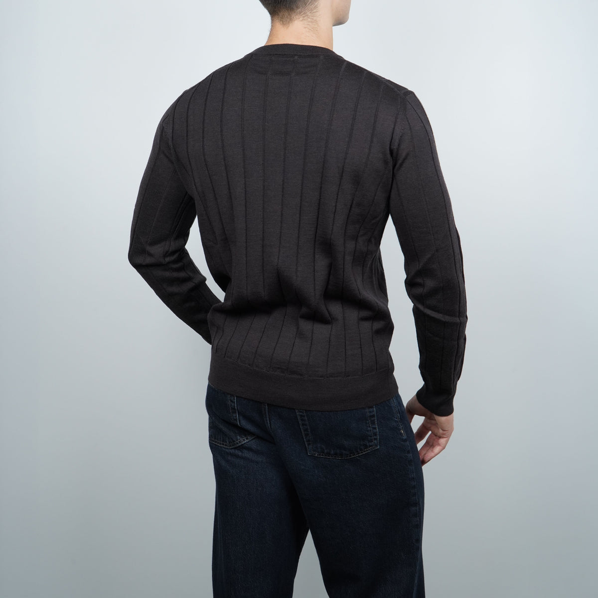 Maglione Girocollo a Coste Kangra W7K4006-00146 Nero in Lana Merino Extrafine