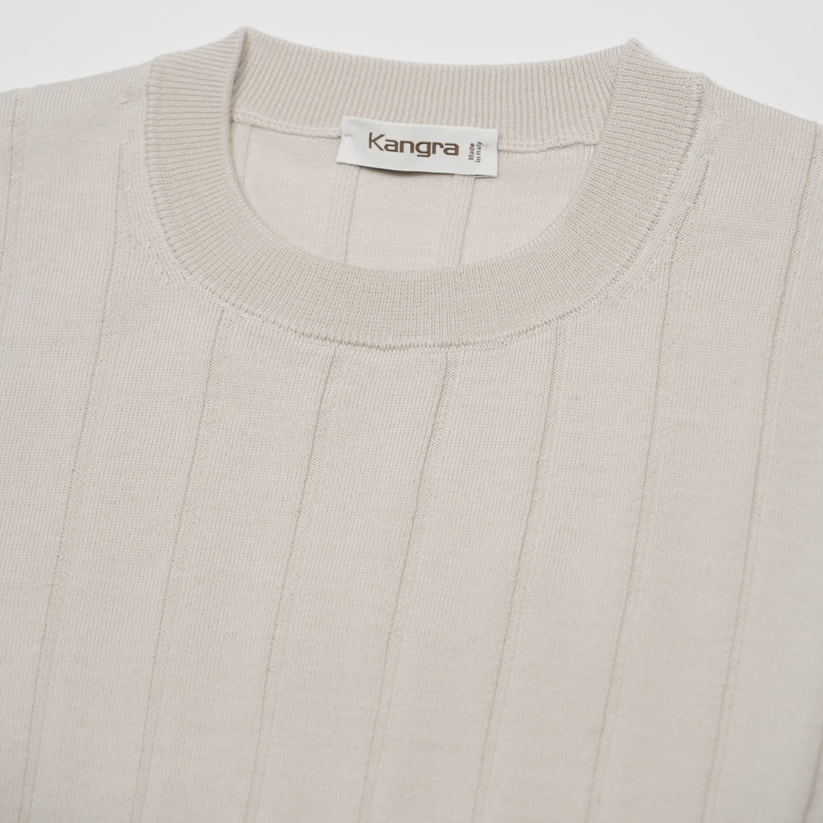 Maglione Girocollo a Coste Kangra W7K4006-00824 Bianco Panna in Lana Merino Extrafine