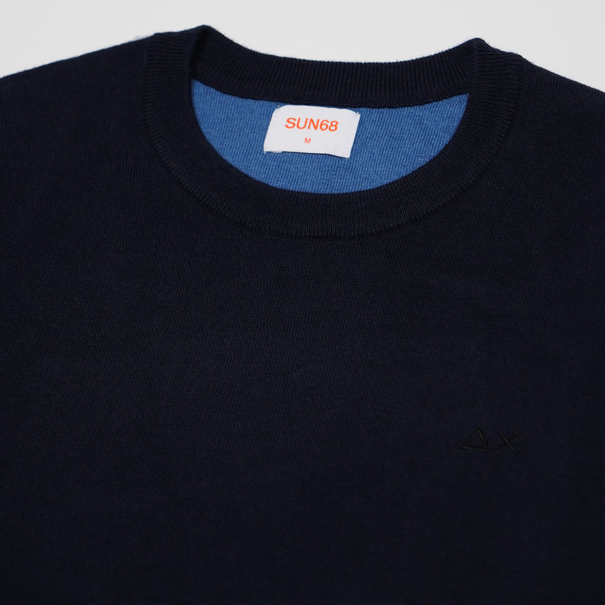 Maglione Girocollo SUN68 Sweater Elbow Contrast K46160-07 Navy Blue in Lana e Cotone