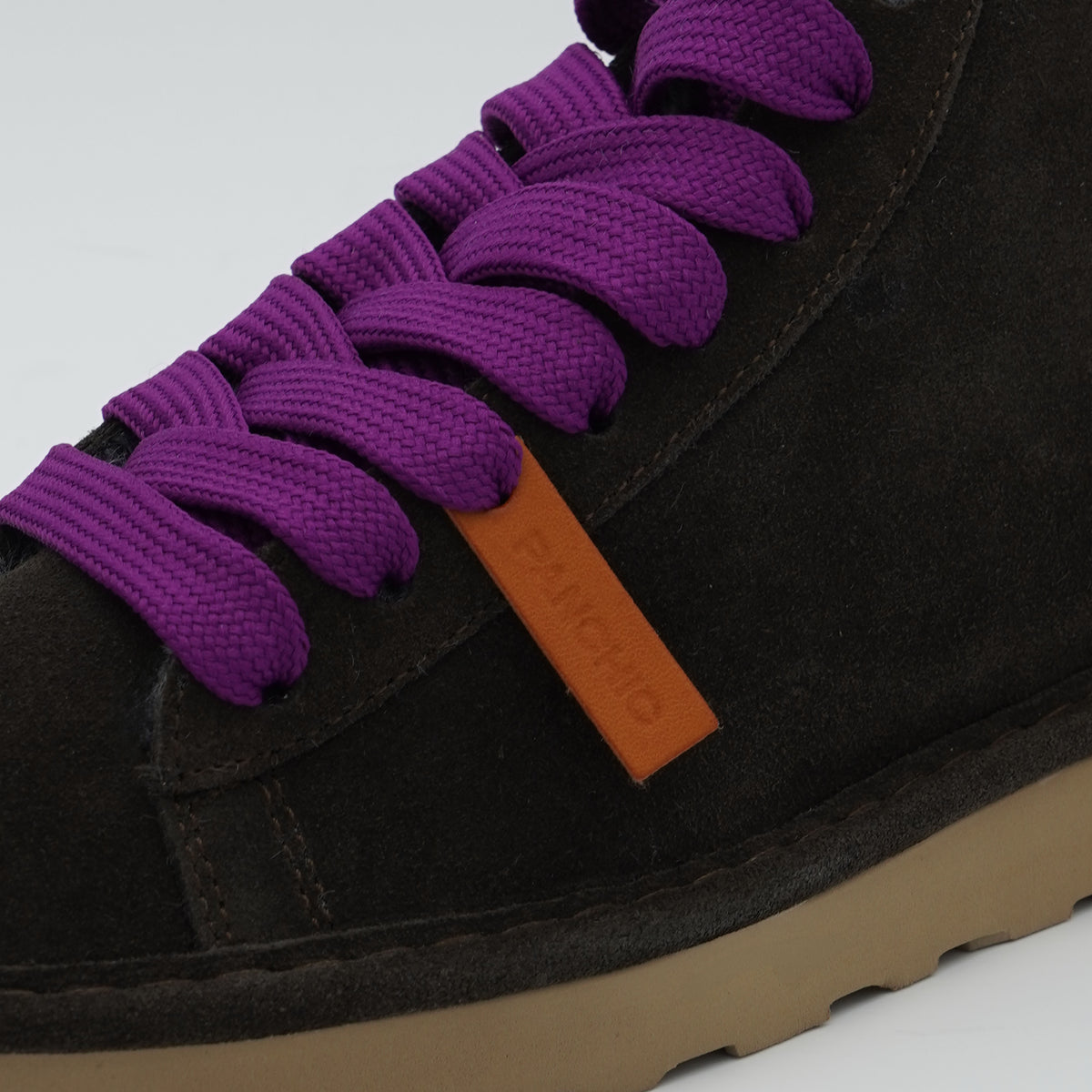 Polacchino Panchic P001 Icon P001W036 D007 in Camoscio Marrone Scuro con Fodera Faux Fur, Lacci Viola e Suola EVA