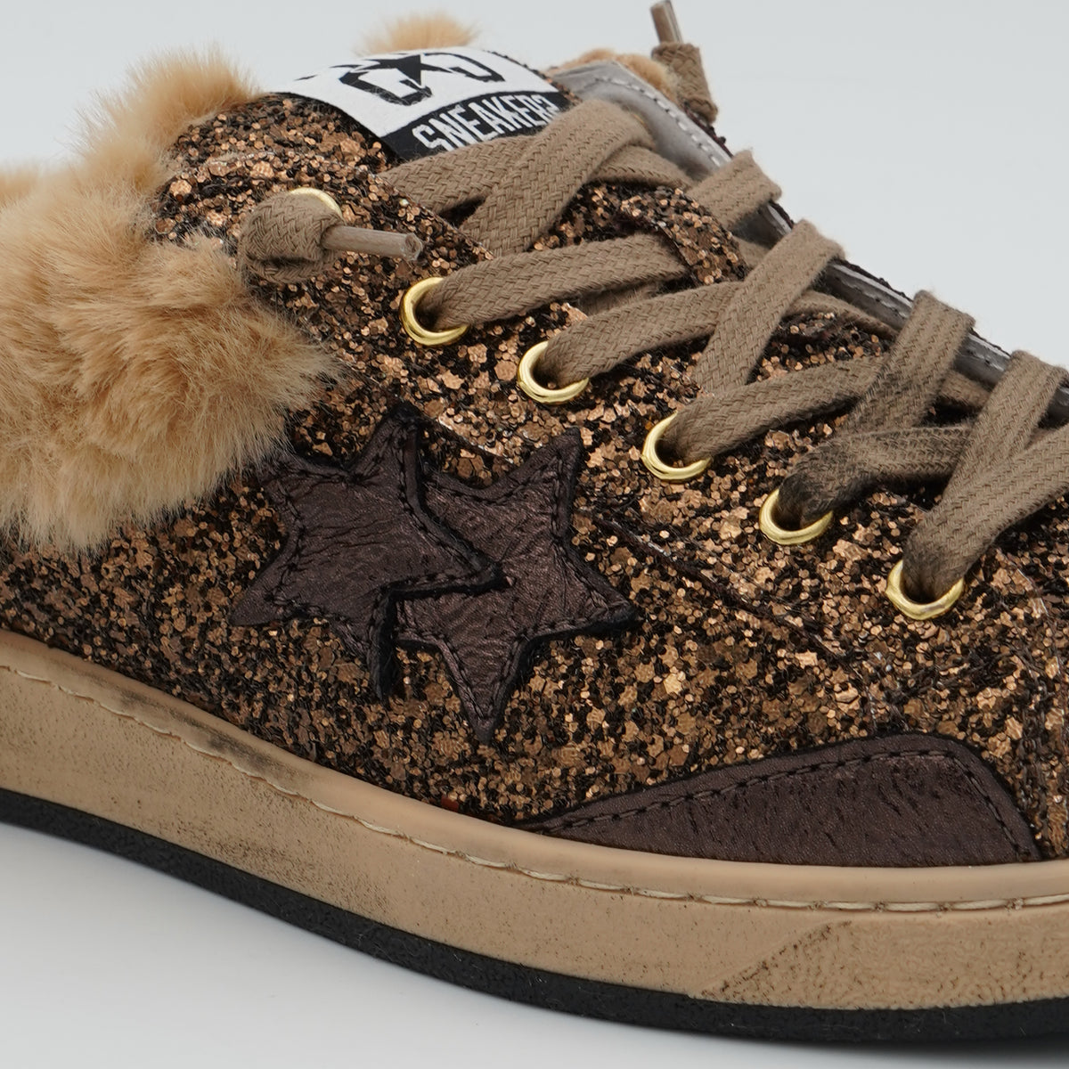 Sneakers Sabot 2Star Week 5264 Marrone Beige con Glitter e Dettaglio Effetto Pelliccia