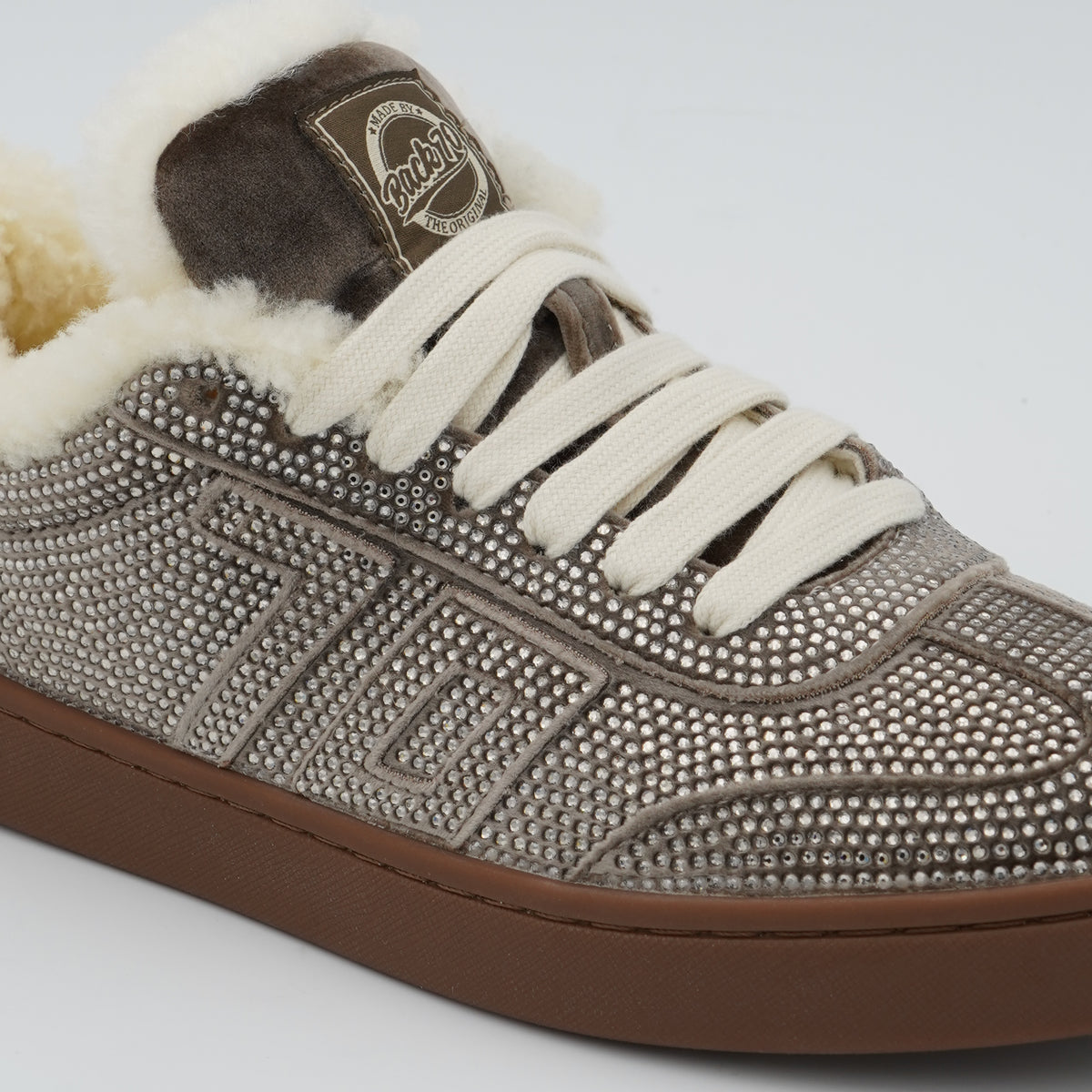 Sneakers Back 70 Smart Velvet Taupe Strass 70 con Interno Effetto Shearling