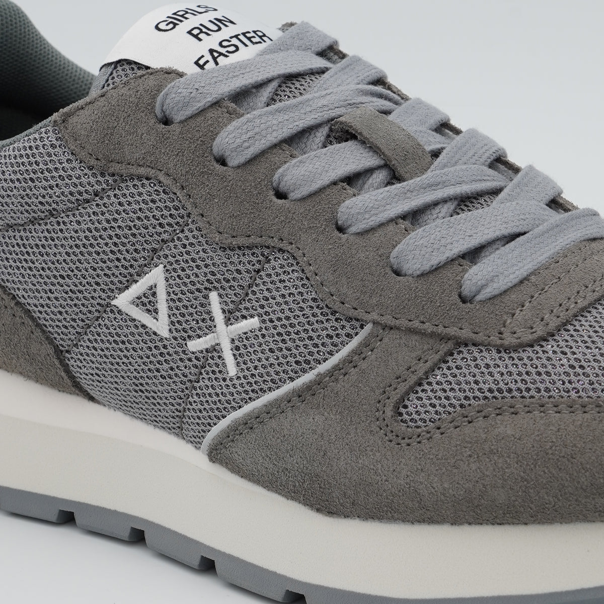 Sneakers SUN68 Ally Glitter Textile Z46204 34 Grigio Medio in Suede e Lurex con Logo Ricamato e Suola Running in EVA