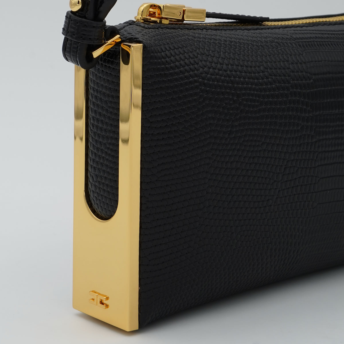 Borsa a Spalla Elisabetta Franchi BS15A66E2 Nera Effetto Rettile con Dettagli Oro