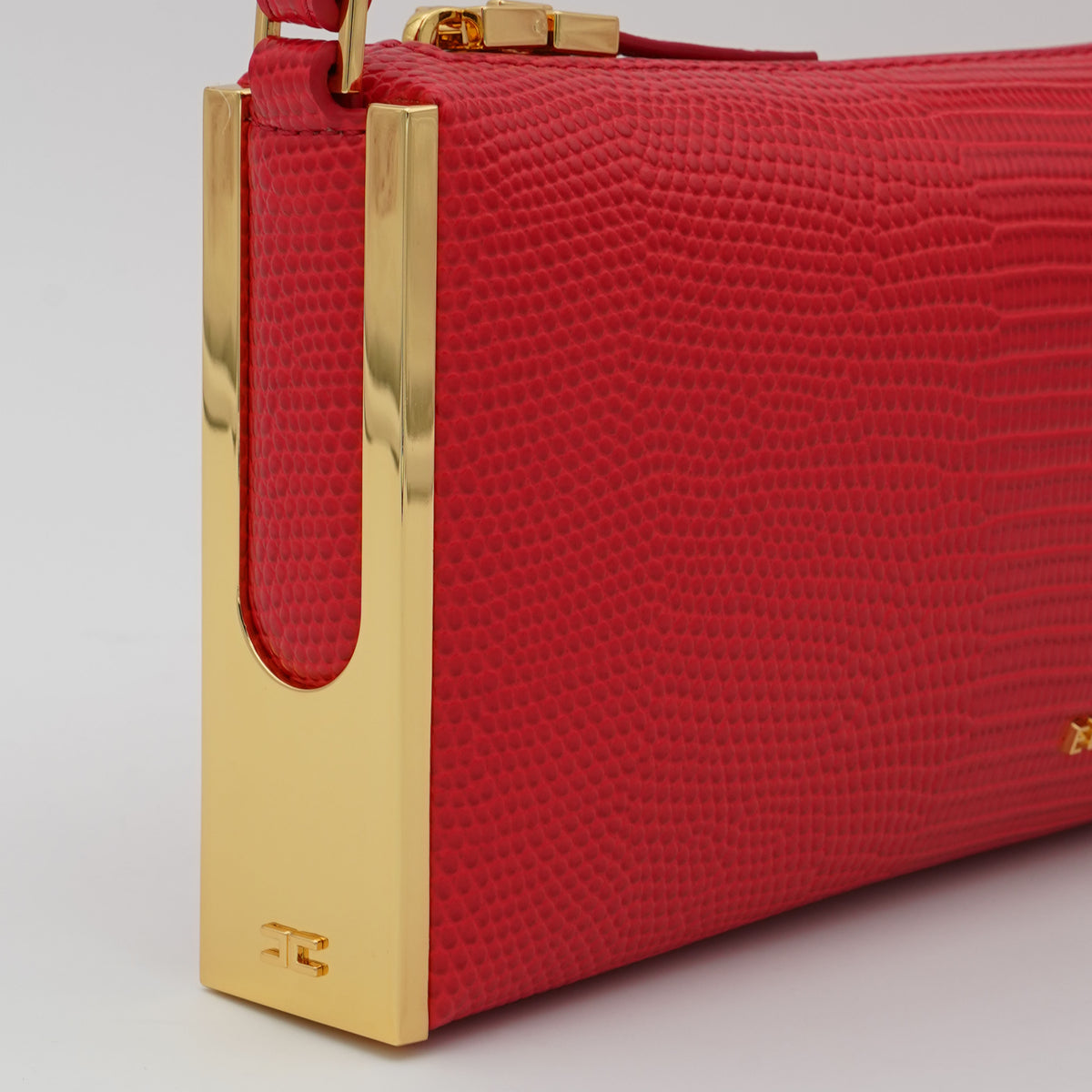 Borsa a Spalla Elisabetta Franchi BS15A66E2 Red Passion Effetto Rettile con Dettagli Oro