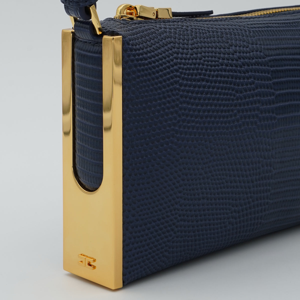 Borsa a Spalla Elisabetta Franchi BS15A66E2 Blu Notte Effetto Rettile con Dettagli Oro