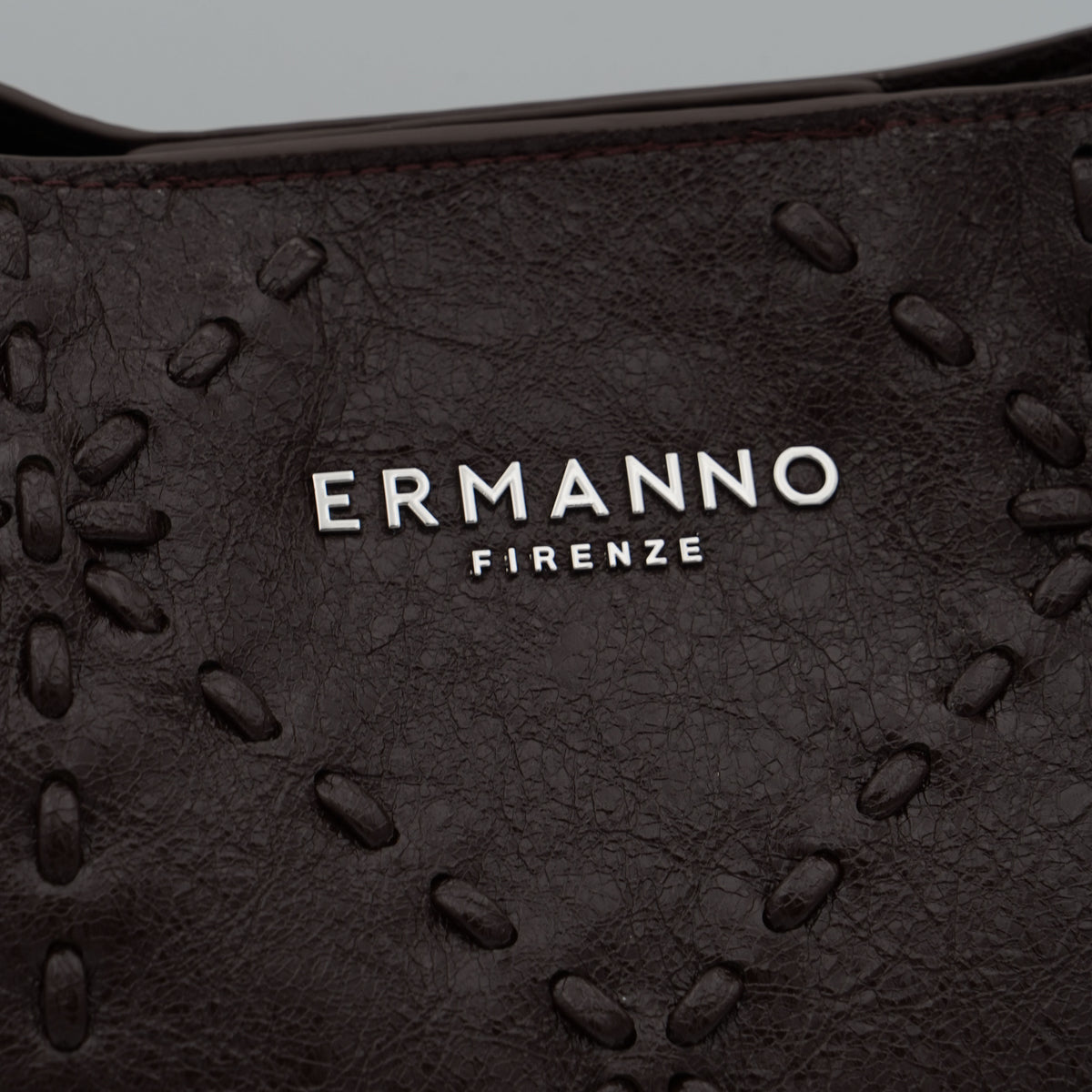 Borsa Ermanno Firenze by Ermanno Scervino Large Tote Brie 12402240 Marrone Scuro con Ricamo Floreale Tono su Tono, Doppio Manico e Logo