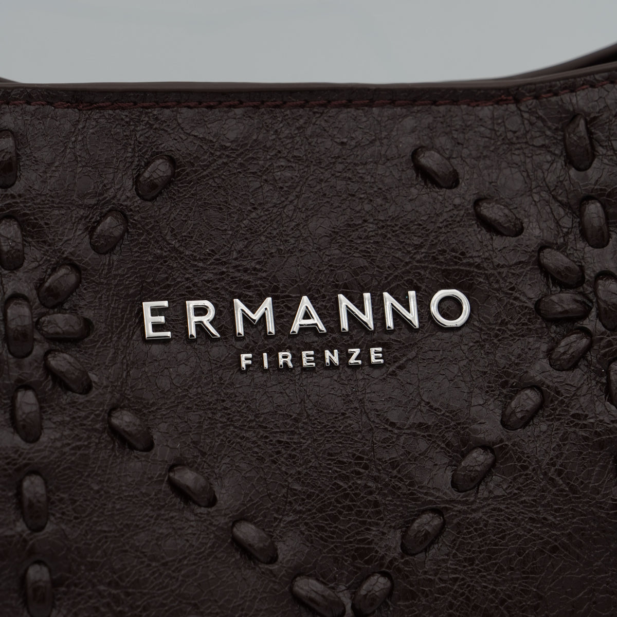 Borsa Ermanno Firenze by Ermanno Scervino brie Medium Tote 12402241 Marrone Scuro con Ricami Floreali Logo Metallico