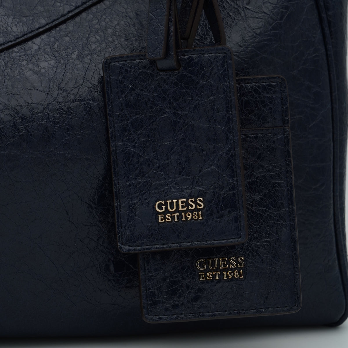 Borsa a Spalla Guess Antonia Large Hobo HWTG2183020 Midnight Blu Scuro Effetto Craquelé con Zip Frontale e Dettagli Dorati
