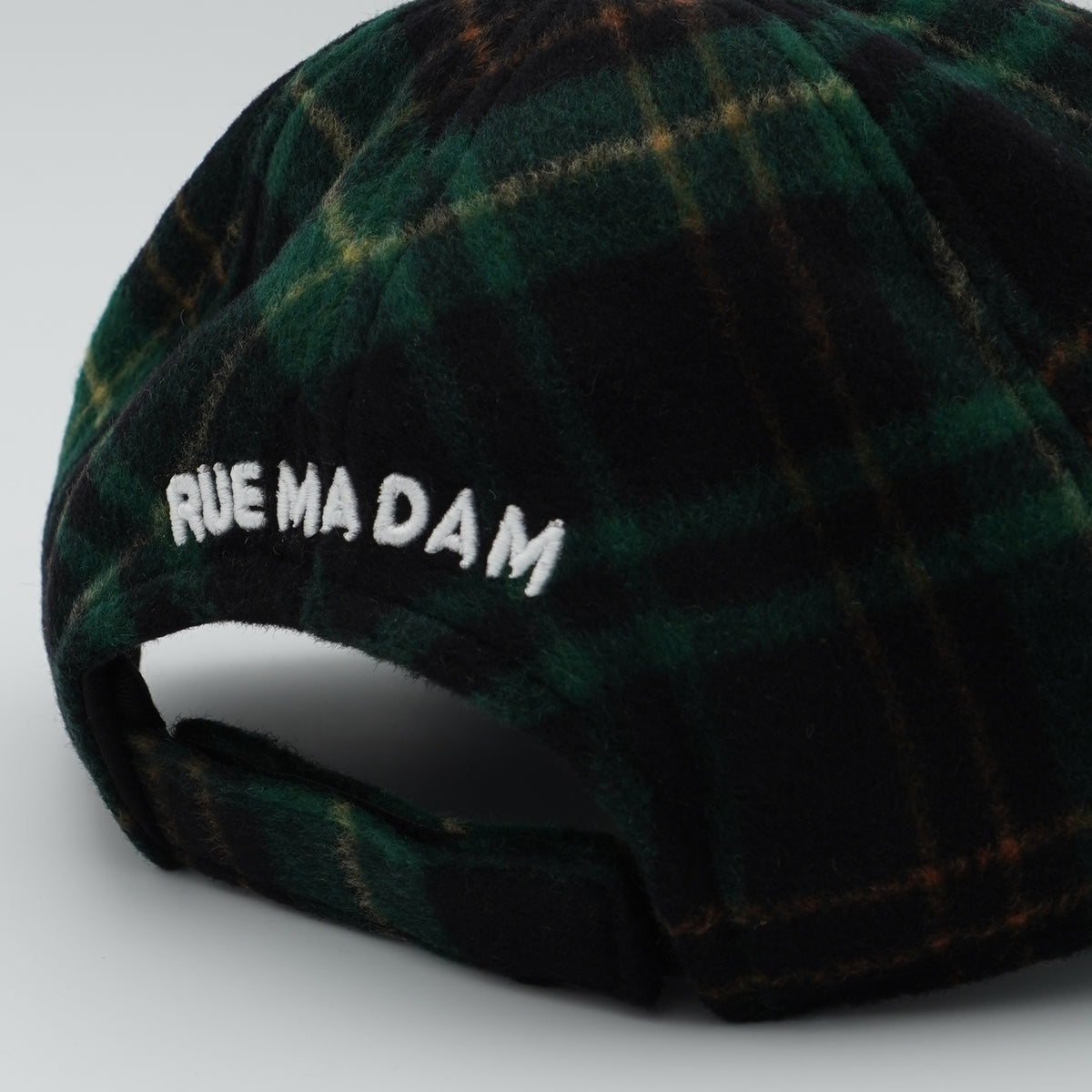 Cappello con Visiera Rue Madam Paris Chamonix Cap 1589 Verde Tartan in Misto Lana con Patch Frontale e Strass