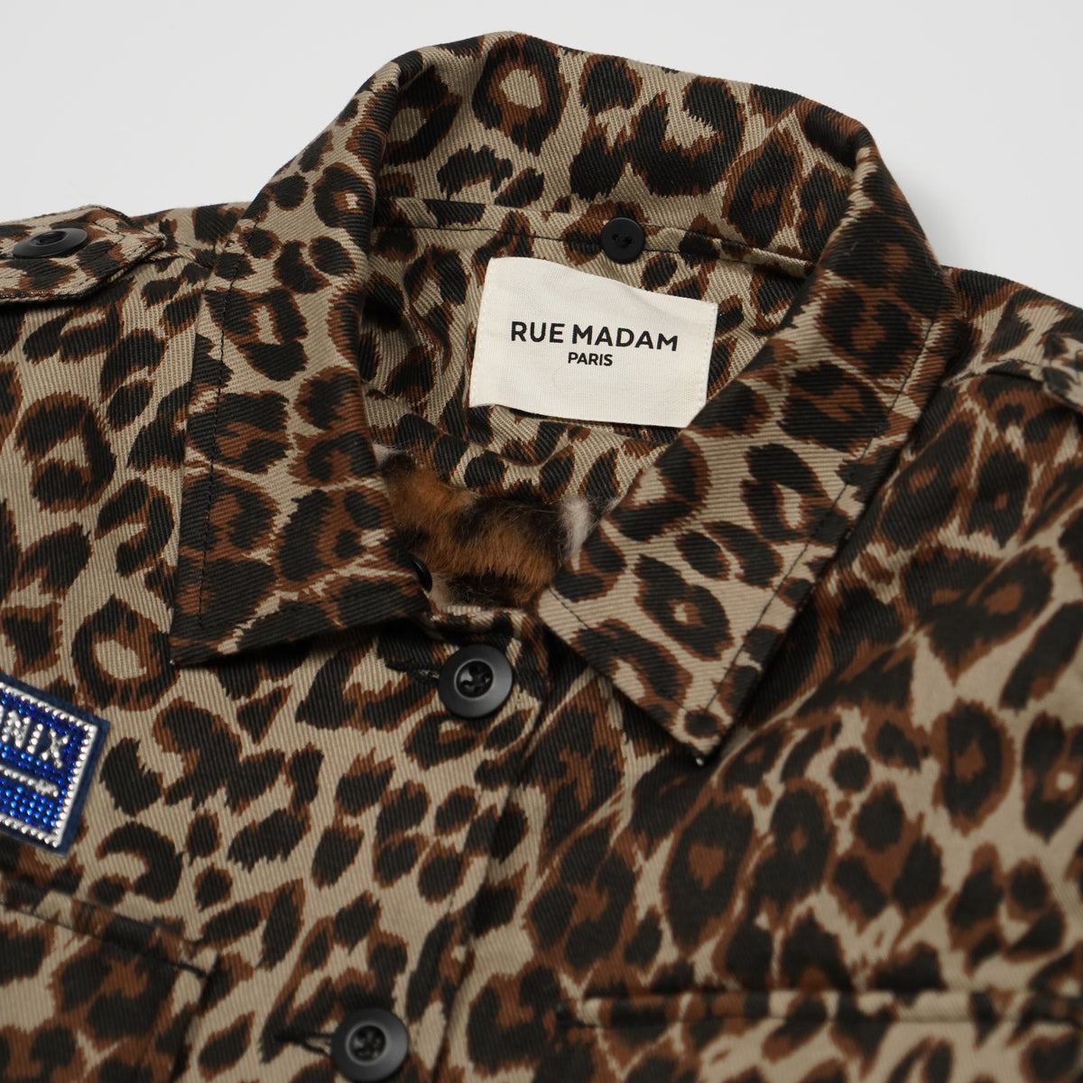 Giacca Rue Madam Paris Safari Winter Jacket 1635 Leopard Animalier in Cotone con Collo Removibile Animalier, Interno in Ecopelliccia e Patch Ricamate