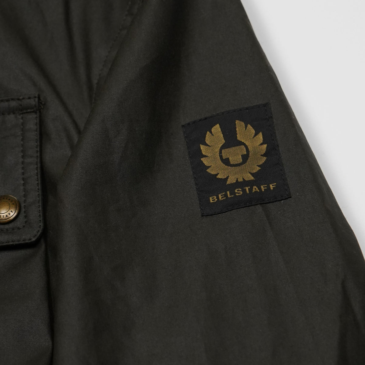 Giacca Belstaff Verde Oliva in Cotone Cerato con Colletto in Velluto