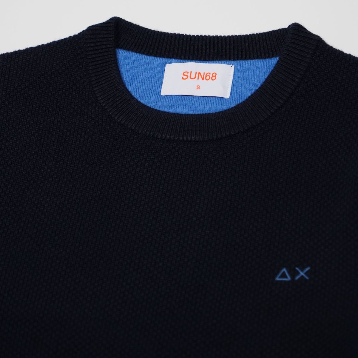 Maglione Girocollo SUN68 Rice Knit K46134-07 Navy Blue in Lana e Cotone