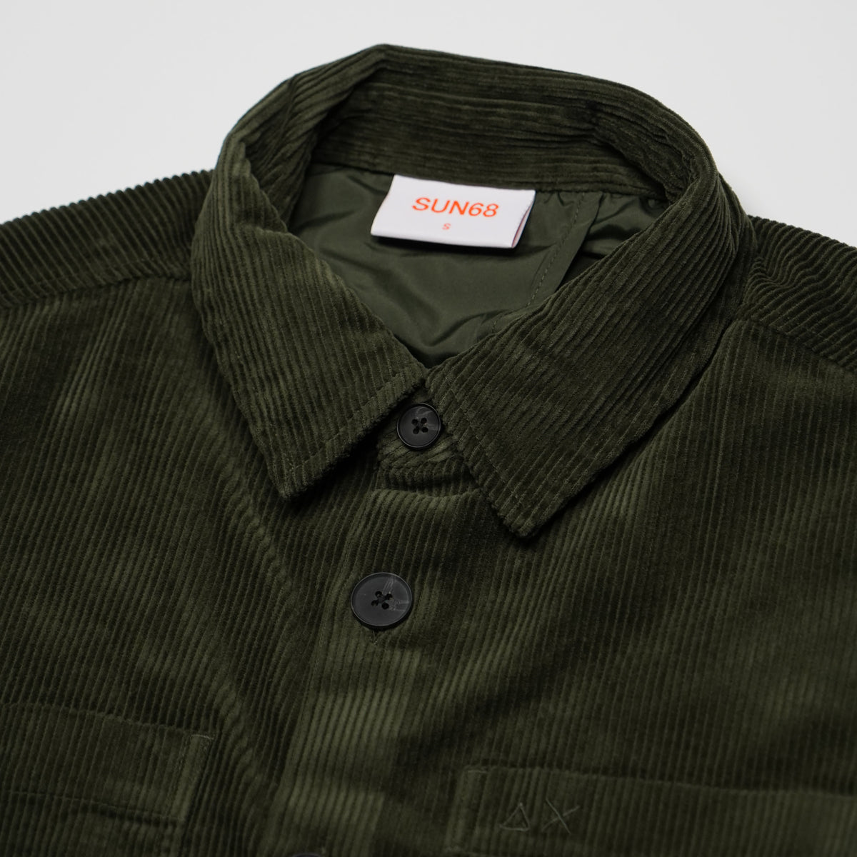 Overshirt SUN68 Corduroy S46111-74 Verde Militare Scuro in Velluto di Cotone