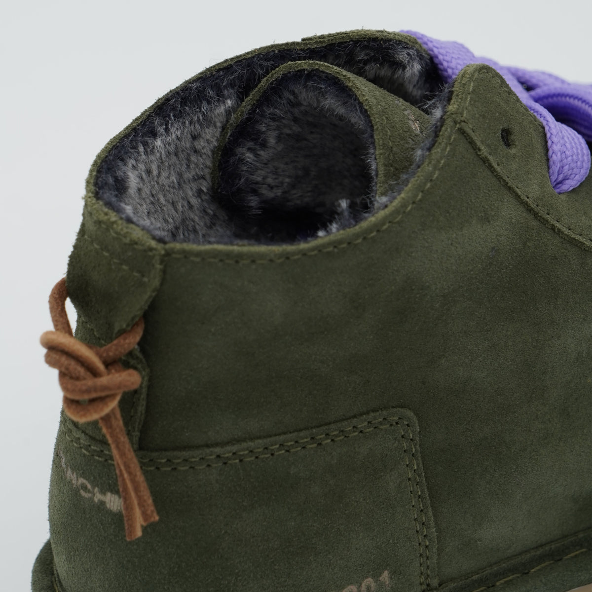 Polacchino Panchic P001 Icon P001W036 U007 in Camoscio Verde con Fodera Faux Fur, Lacci Lilla e Suola EVA