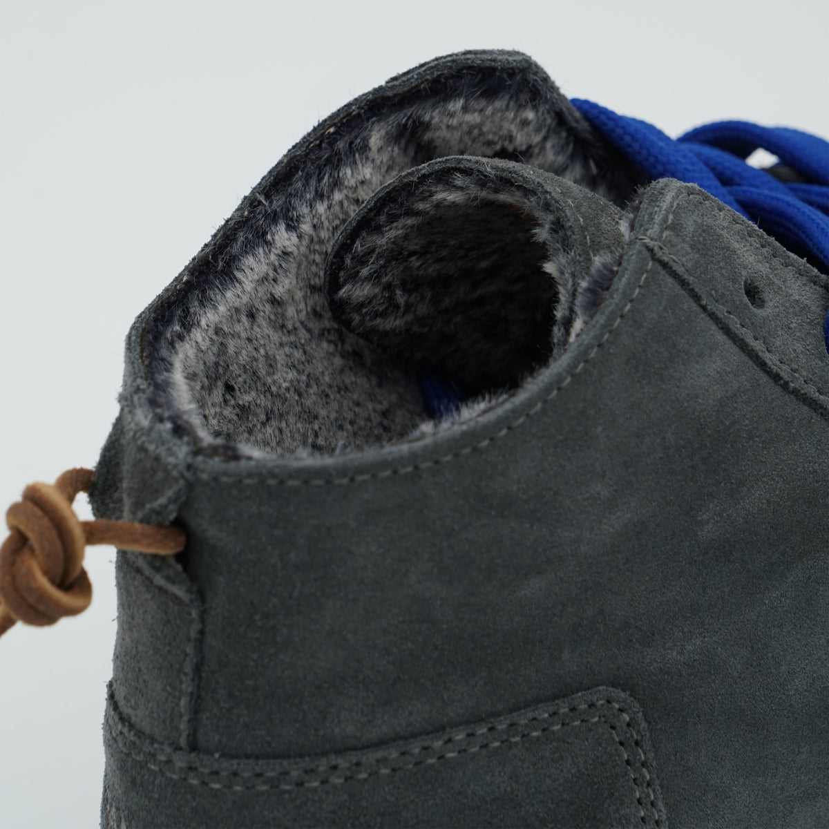 Polacchino Panchic Icon P001M036 V006 Antracite in Camoscio con Fodera Faux Fur, Lacci Blu e Suola EVA