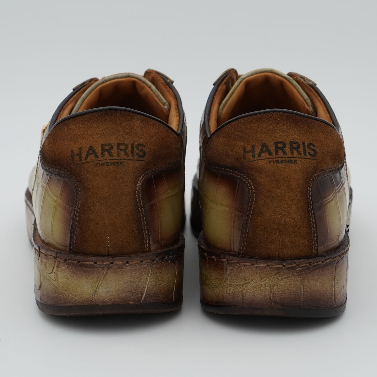 Sneakers Harris 2817 Cocco 26 Marrone e Verde Oliva in Pelle di Vitello Effetto Coccodrillo Dipinta a Mano con Suola Runner in Gomma