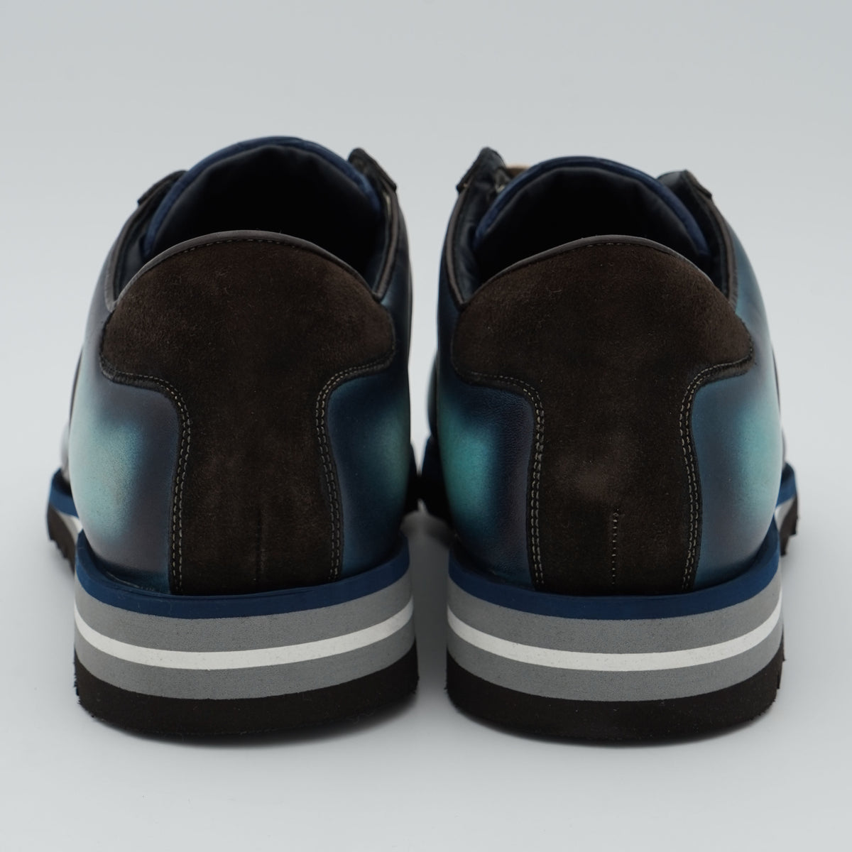 Sneaker Harris 3896 Cocco 21 Ocean in Pelle di Vitello Dipinta a Mano Blu Verde e Marrone con Inserti in Camoscio e Stampa Cocco