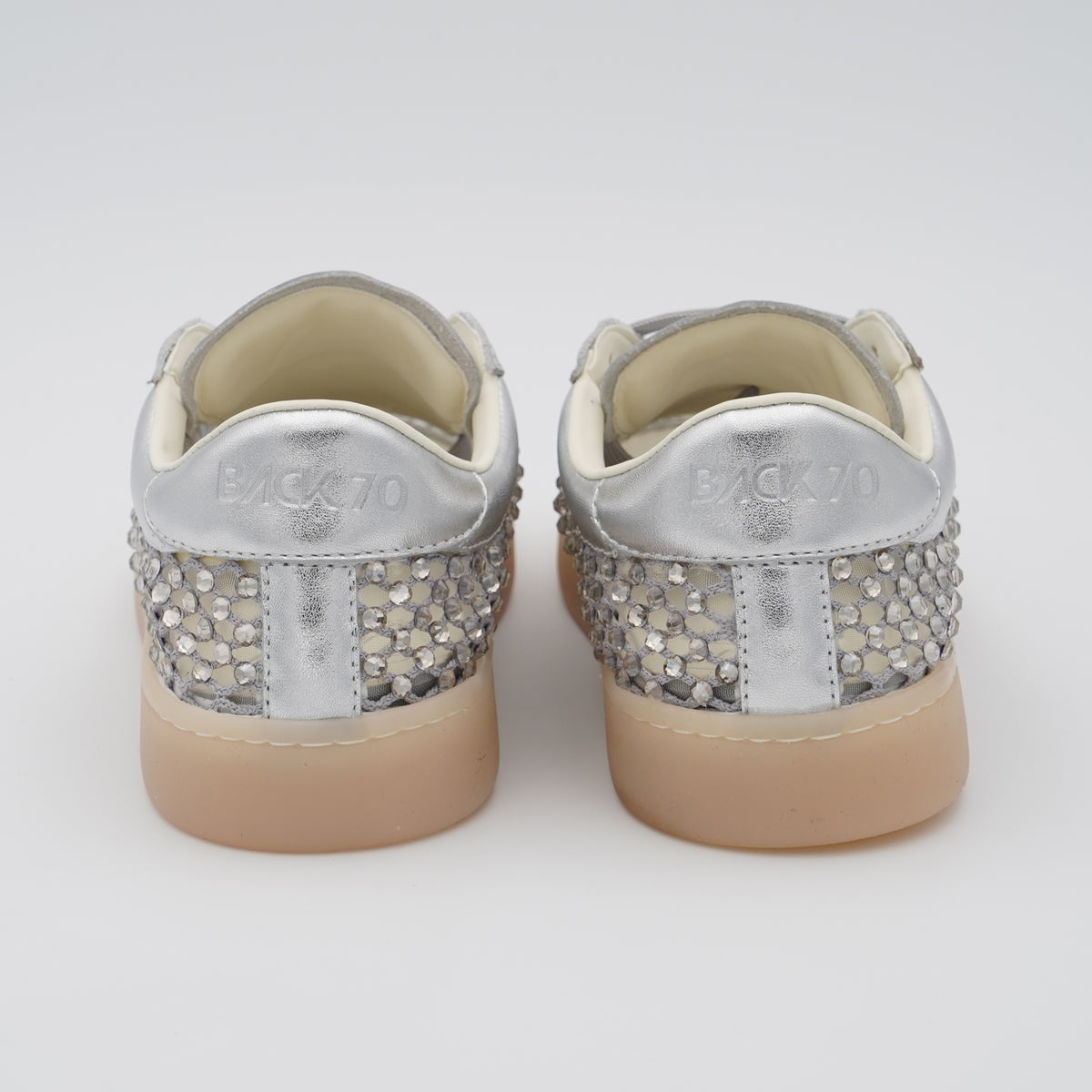 Sneakers Back70 Strass Big in rete argento con strass