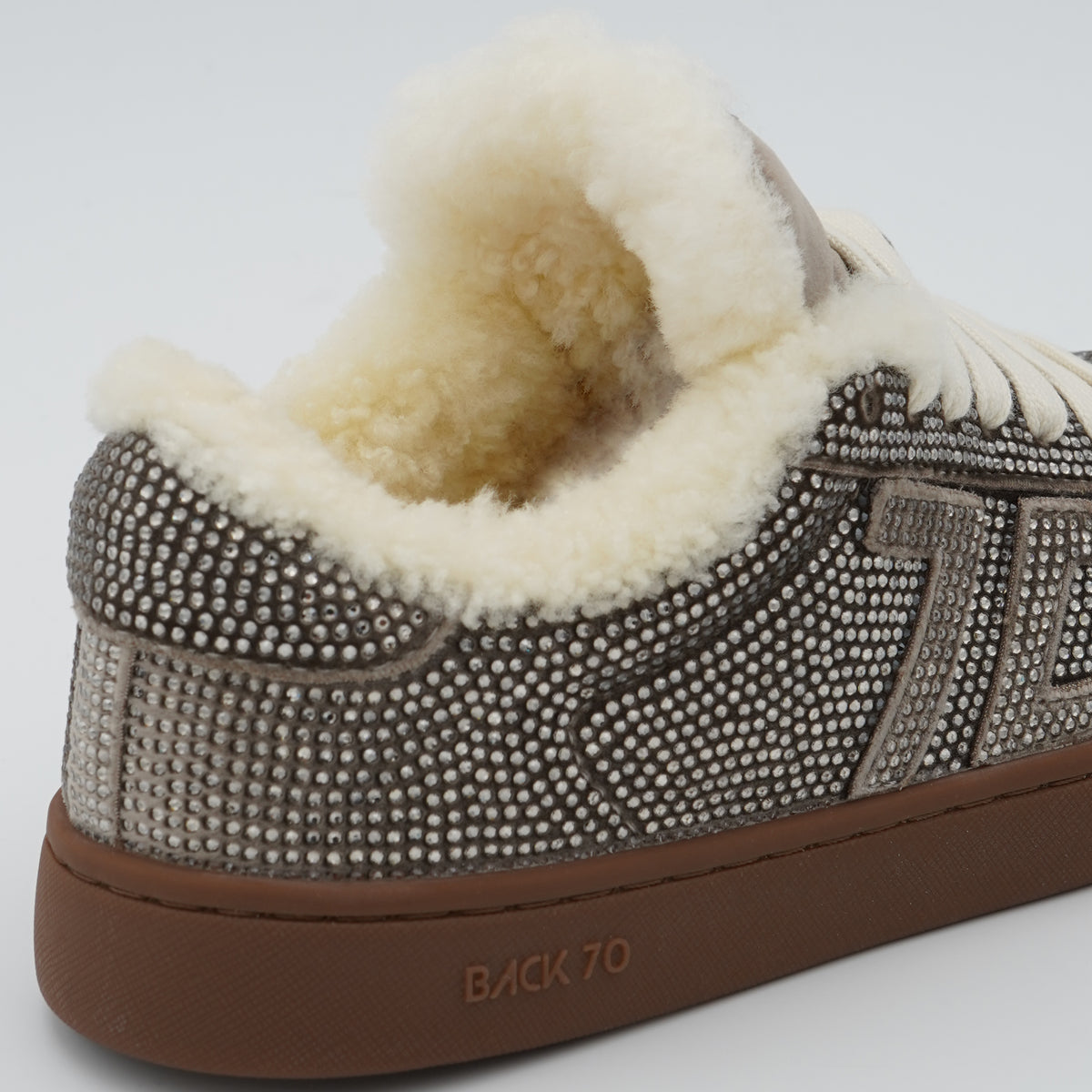 Sneakers Back 70 Smart Velvet Taupe Strass 70 con Interno Effetto Shearling
