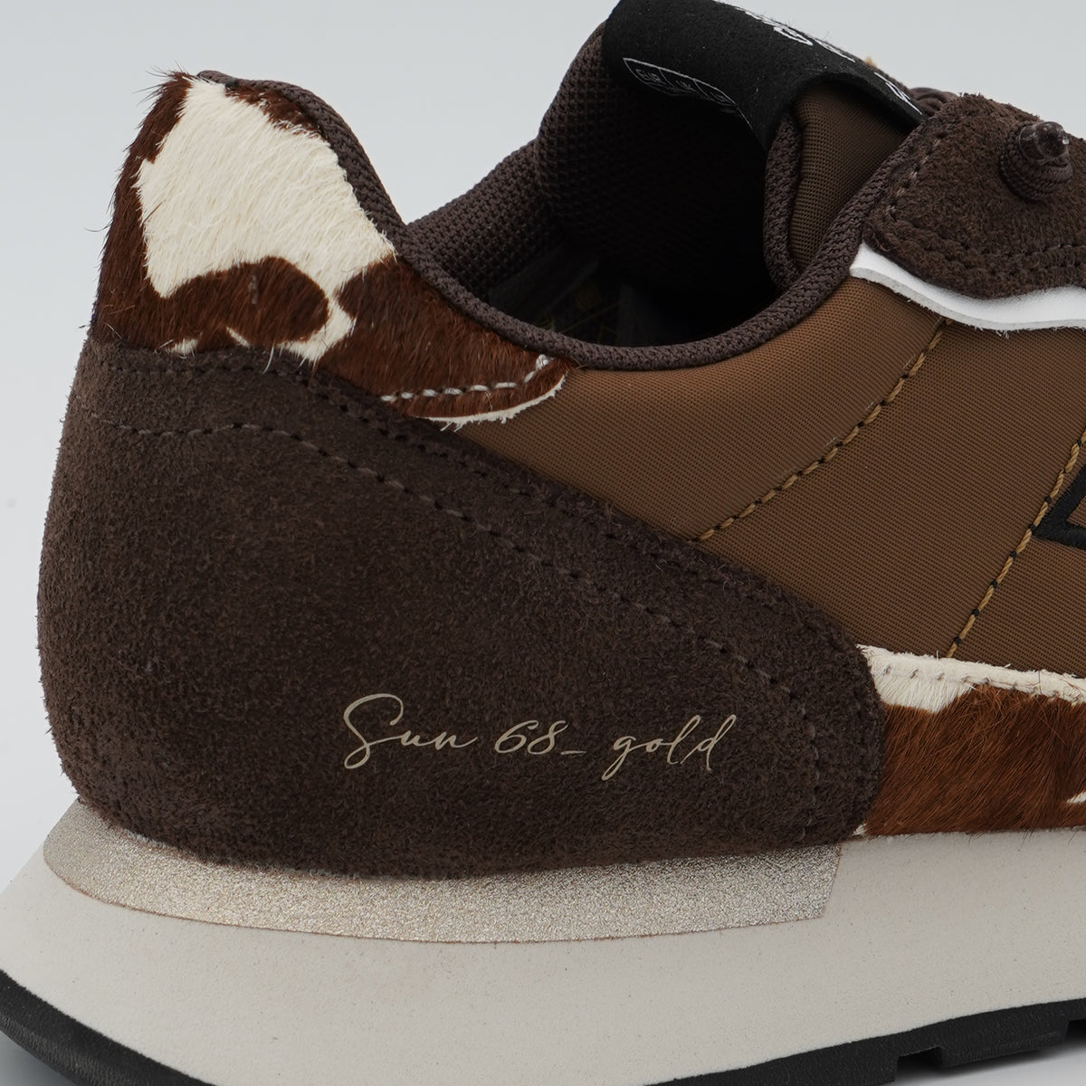 Sneakers SUN68 Ally Mix Materials Z46205 08 Marrone in Pelle, Suede e Cavallino Animalier con Suola Running in EVA