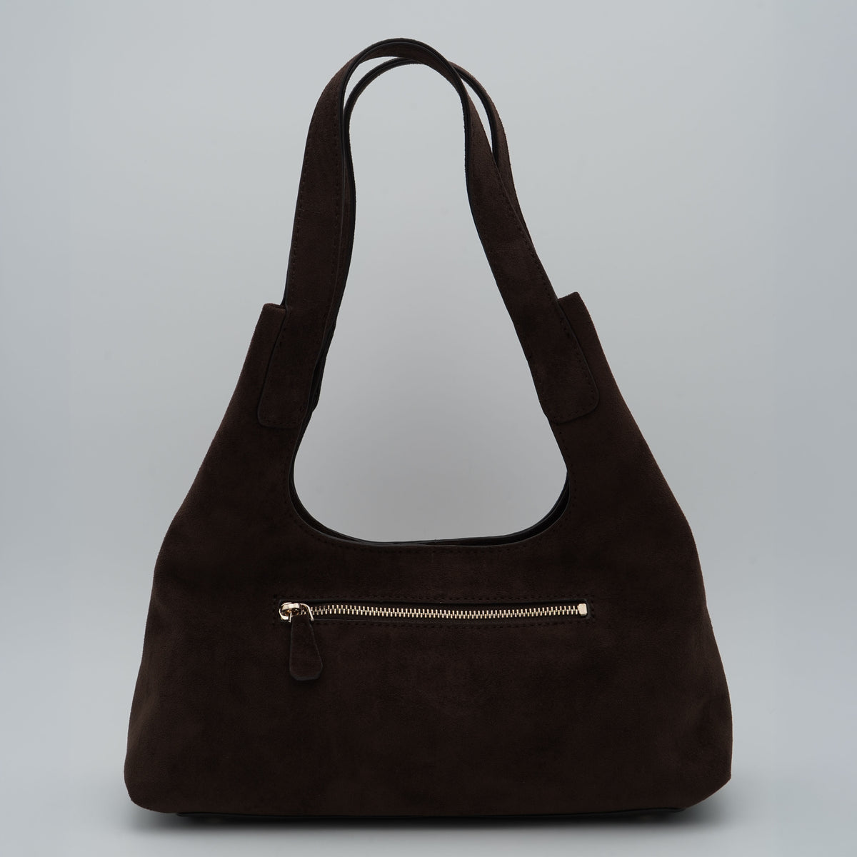 Borsa a Spalla Guess Sunset Small Hobo HWSG2314010 Espresso Marrone Scuro Effetto Camoscio con Dettaglio Dorato