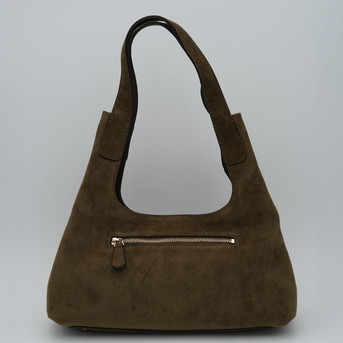 Borsa a Spalla Guess Sunset Small Hobo HWSG2314010 Olive Verde Oliva Effetto Camoscio con Morsetto Dorato