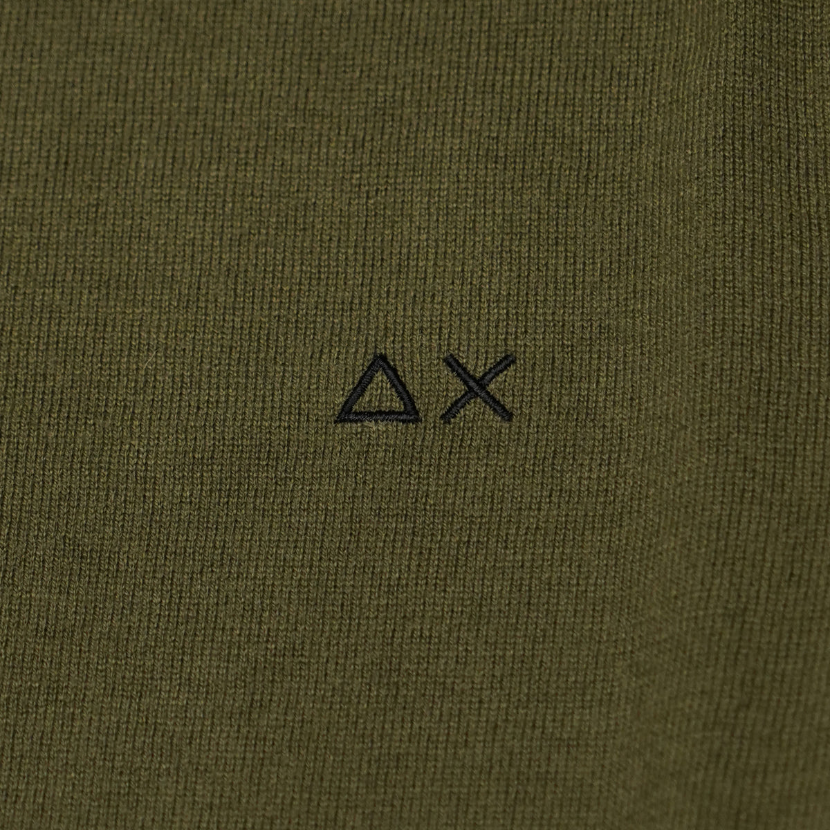 Maglione Girocollo SUN68 Sweater Elbow Contrast K46160-74 Verde Militare Scuro in Lana e Cotone