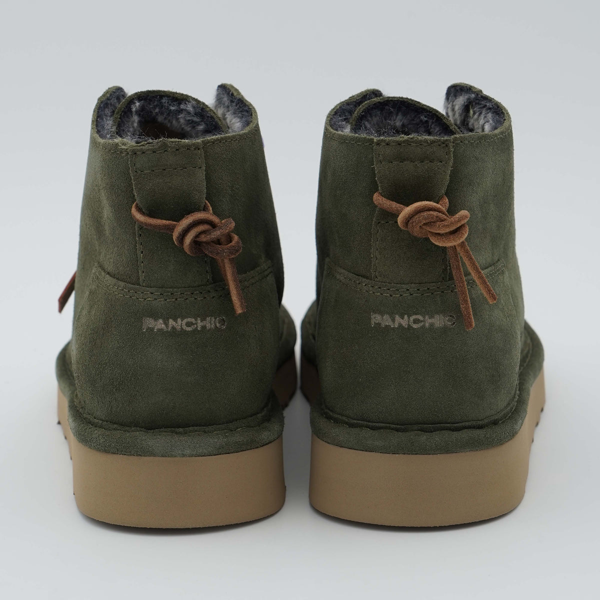 Polacchino Panchic P001 Icon P001W036 U007 in Camoscio Verde con Fodera Faux Fur, Lacci Lilla e Suola EVA