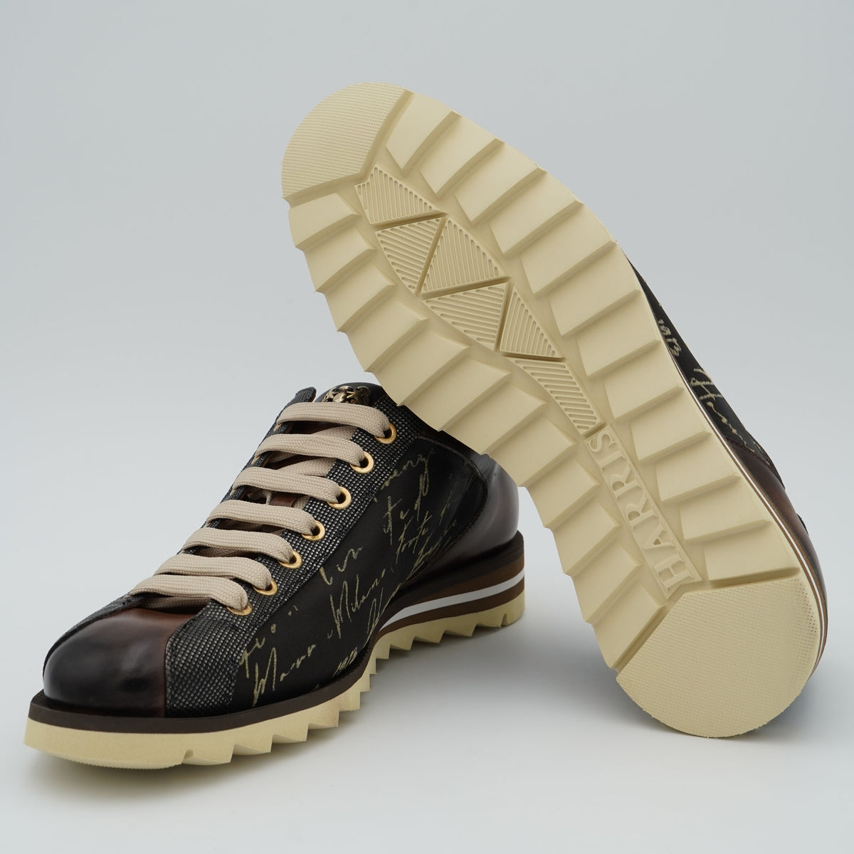 Sneaker Harris 2817 Cacao Yes Marrone in Pelle con Inserto Calligrafico, Lacci Beige e Suola Dentellata in Gomma