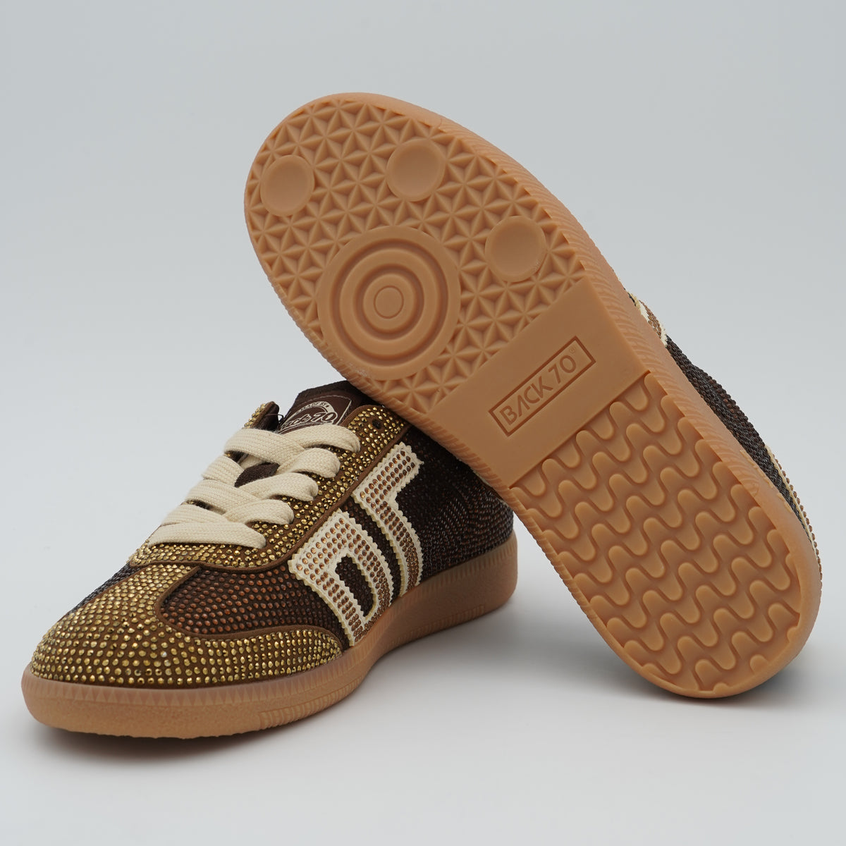 Sneakers Back 70 Cloud Strass Coffee Gold 70 con Cristalli