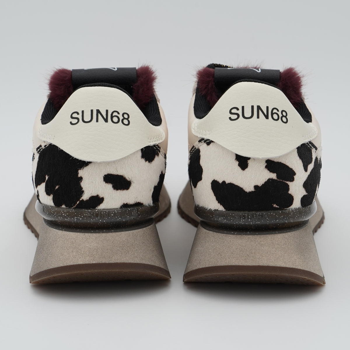 Sneakers SUN68 Stargirl Animalier Z46224 31 Bianco Panna in Nylon e Suede con Cavallino Pezzato, Linguetta in Pelliccia Sintetica e Suola EVA