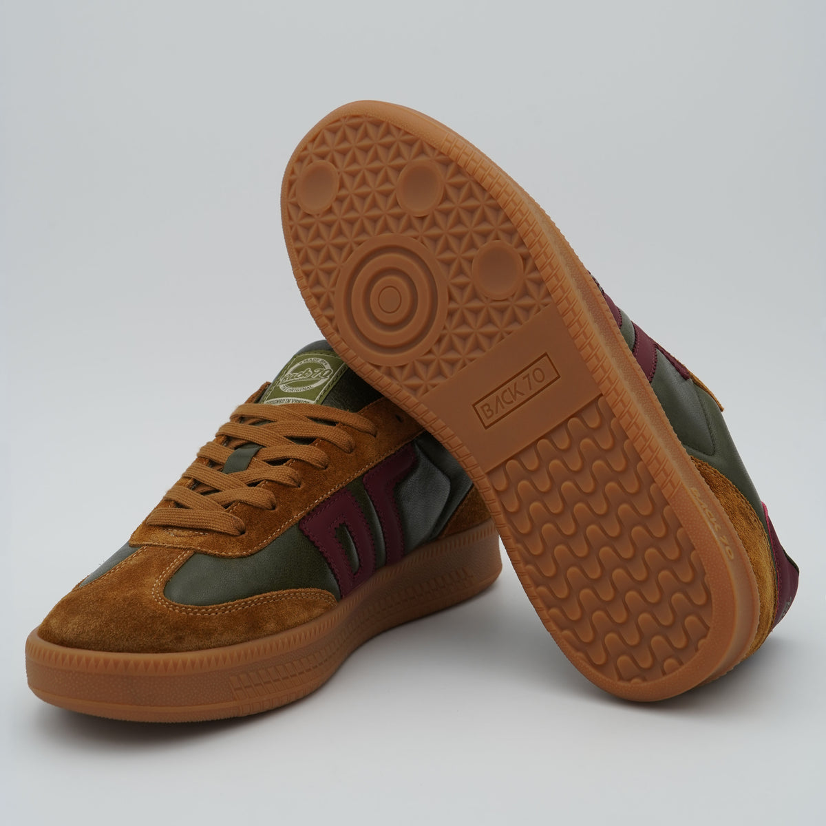 Sneakers Back 70 Double 108028 Bis Vegetal Forest Wine in Pelle e Suede