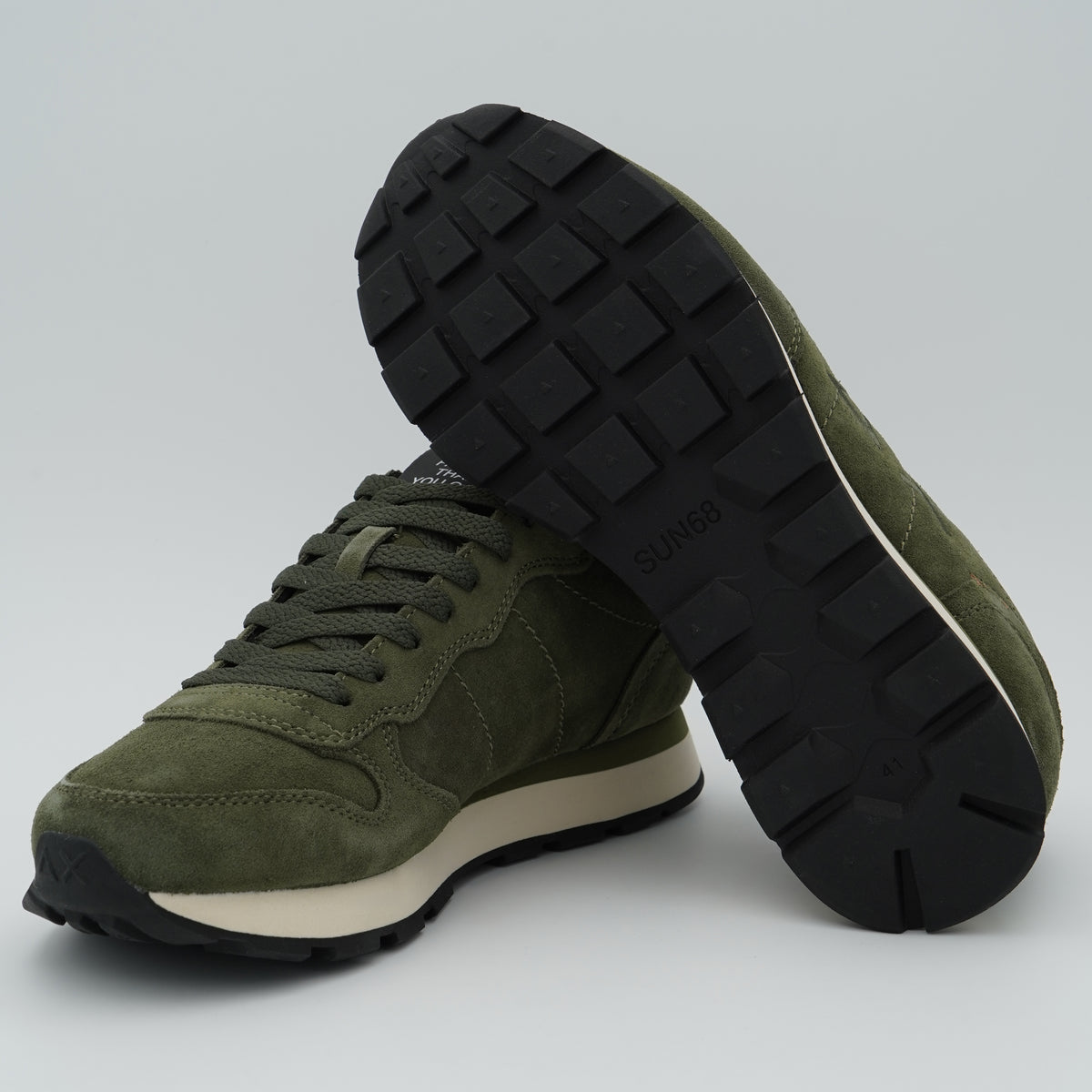 Sneakers SUN68 Tom Suede Z46106 74 Verde Militare Scuro in Camoscio con Logo Ricamato e Suola EVA