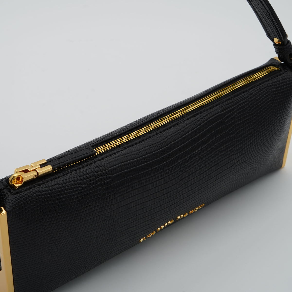 Borsa a Spalla Elisabetta Franchi BS15A66E2 Nera Effetto Rettile con Dettagli Oro