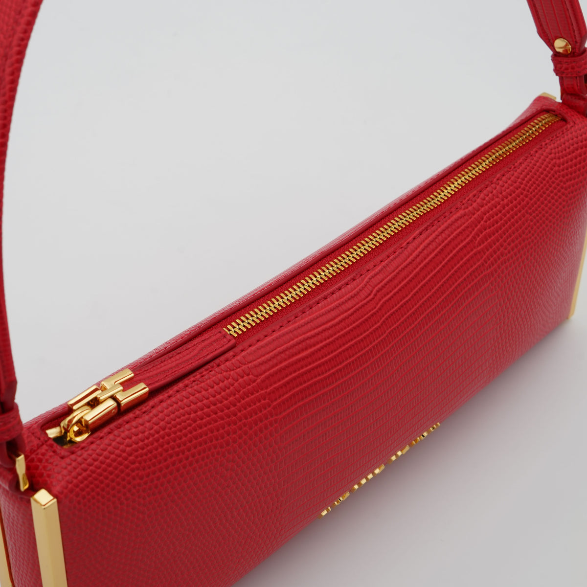 Borsa a Spalla Elisabetta Franchi BS15A66E2 Red Passion Effetto Rettile con Dettagli Oro
