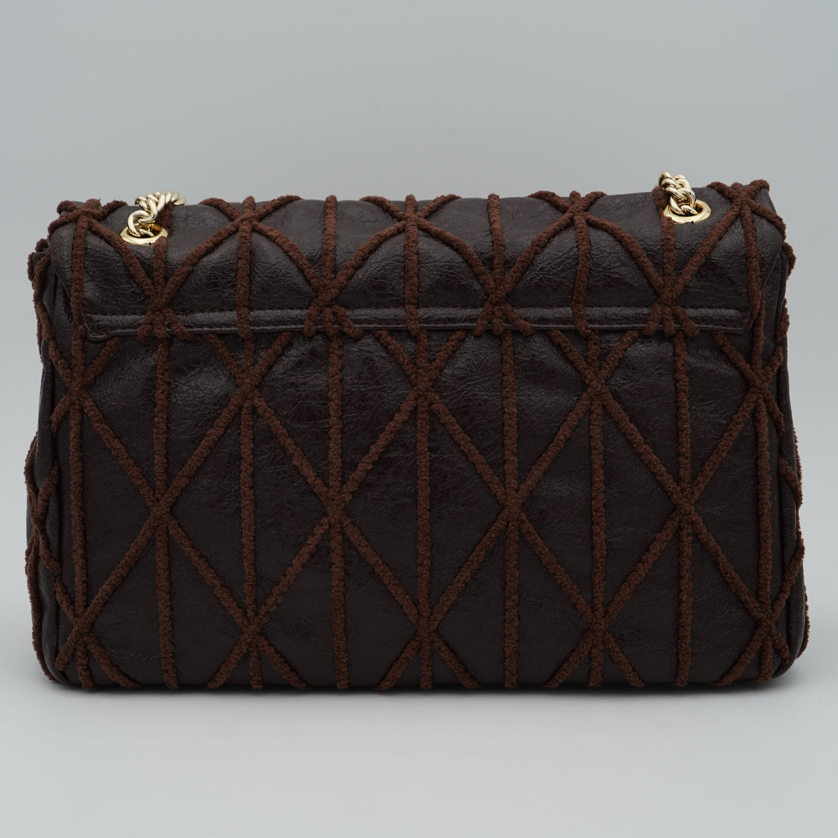 Borsa Ermanno Firenze by Ermanno Scervino Belen Flap Bag 12402280 Marrone Scuro con Patta, Trama Geometrica e Catena Dorata