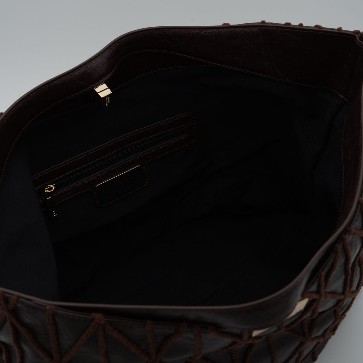 Borsa Ermanno Firenze by Ermanno Scervino Belen 12402279 Marrone Scuro Large Effetto Vintage con Ricamo Geometrico