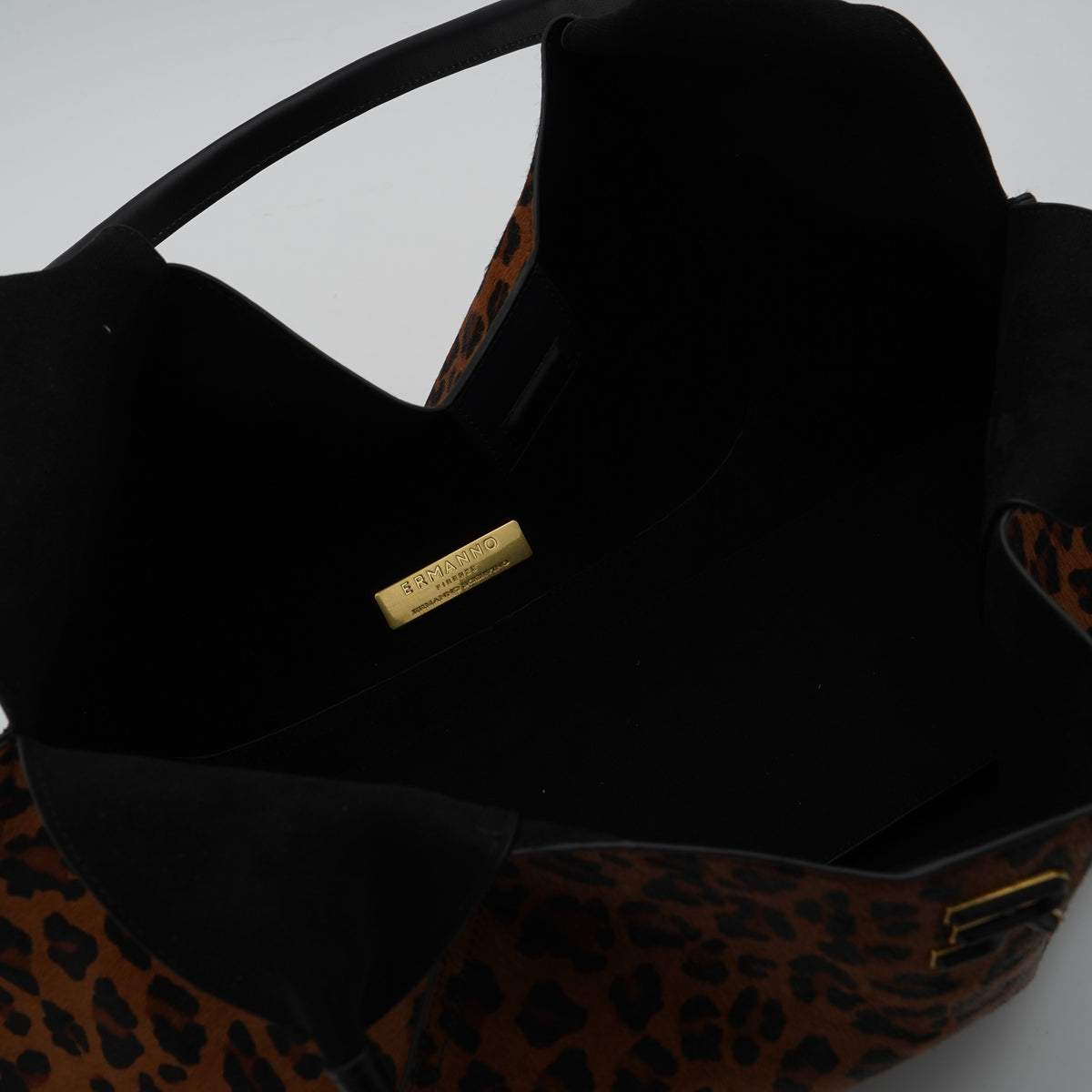 Borsa Ermanno Firenze by Ermanno Scervino Candy Large Tote 12402307 Leopard Animalier in Cavallino con Doppi Manici e Logo Metallico Oro