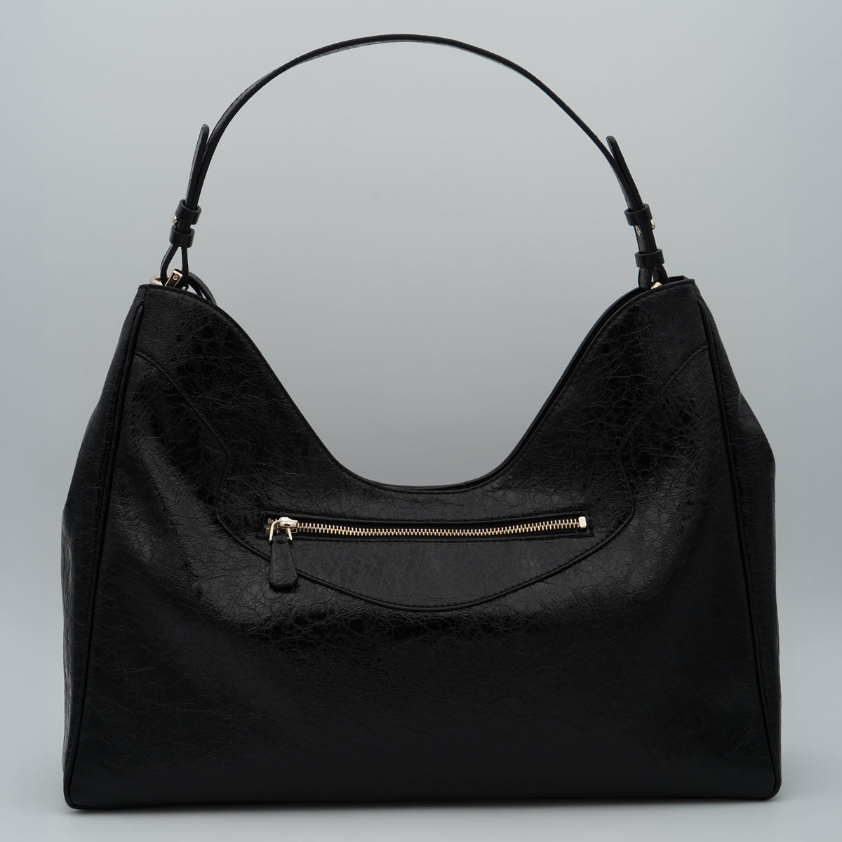 Borsa a Spalla Guess Antonia Large Hobo HWTG2183020 Black Nera Effetto Craquelé con Zip Frontale e Dettagli Dorati