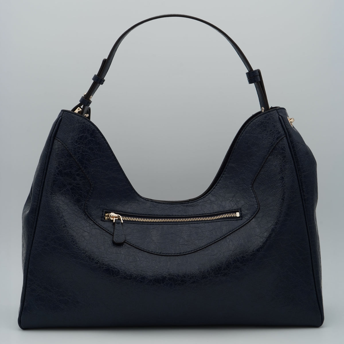 Borsa a Spalla Guess Antonia Large Hobo HWTG2183020 Midnight Blu Scuro Effetto Craquelé con Zip Frontale e Dettagli Dorati