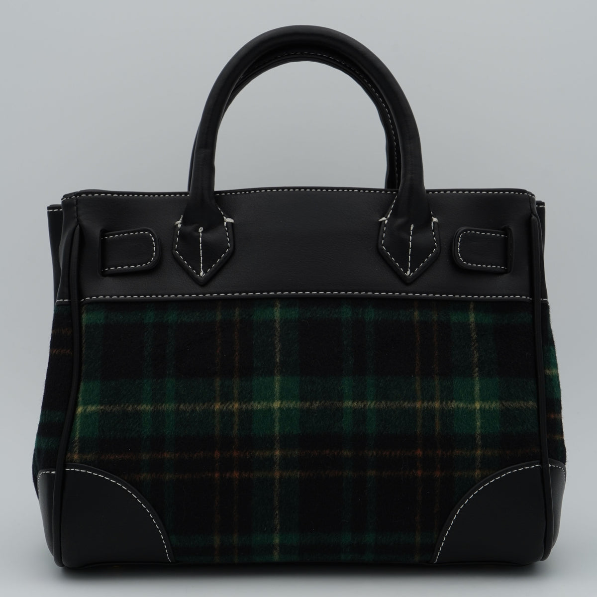 Borsa Rue Madam Paris Chamonix Mini Tote 1590 Verde e Nero in Panno Check ed Ecopelle Vegan con Patch, Strass e Tracolla Removibile
