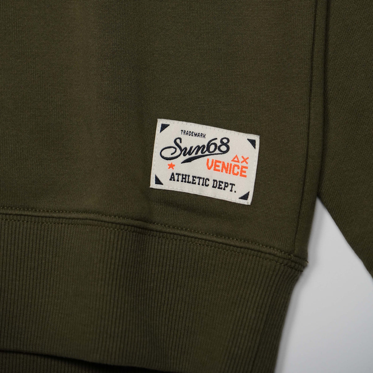 Felpa SUN68 Printed Basic Fleece F46110-74 Verde Militare Scuro con Cappuccio