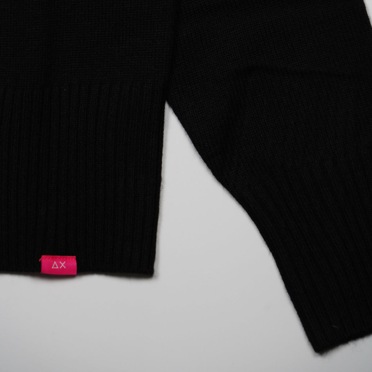 Maglione Girocollo SUN68 x The Beatles K46616 11 Nero Sweater Oversize Warm Wool Abbey Road con Lettering a Contrasto