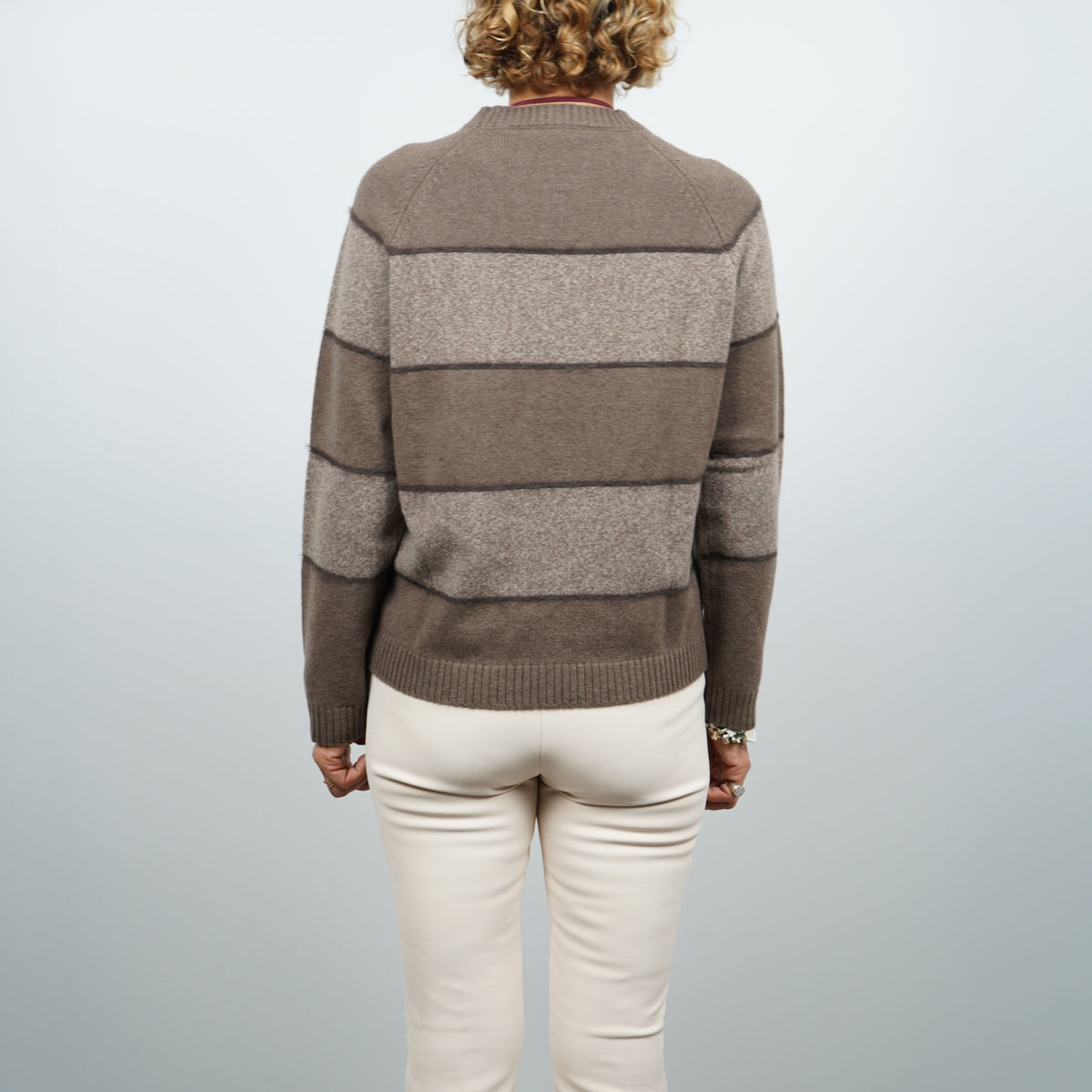 Maglione Girocollo Kangra 4675 a Righe Tortora e Marrone