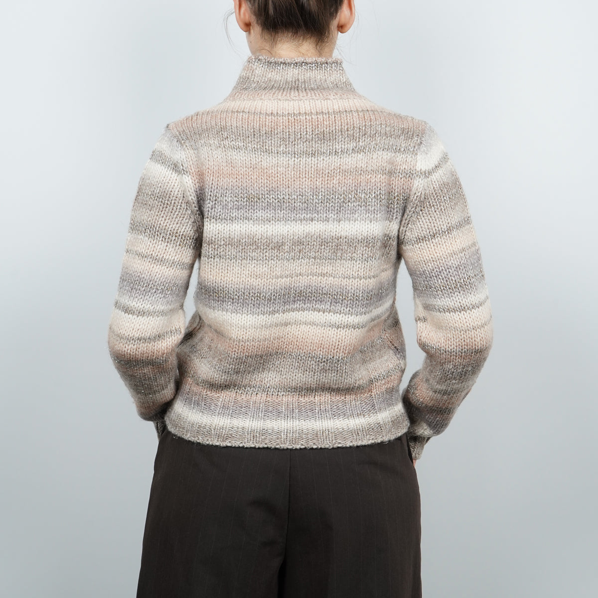 Maglione Lupetto Rasato Kangra 4800-00479 Multicolor Rosa Cipria e Grigio con Righe Luminose
