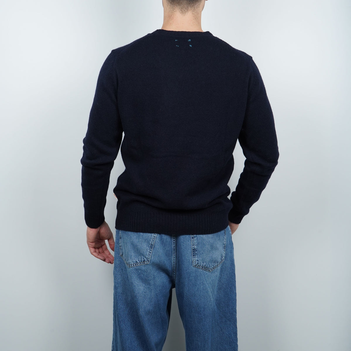 Maglione Girocollo BOB Scott R00638 Blu Navy in Misto Lana con Ricamo Auto "Dolce Vita on the Road"